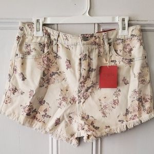 High rise jeans floral short shorts